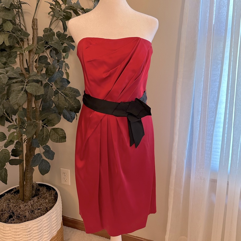 White House Black Market deep pink satin strapless dress